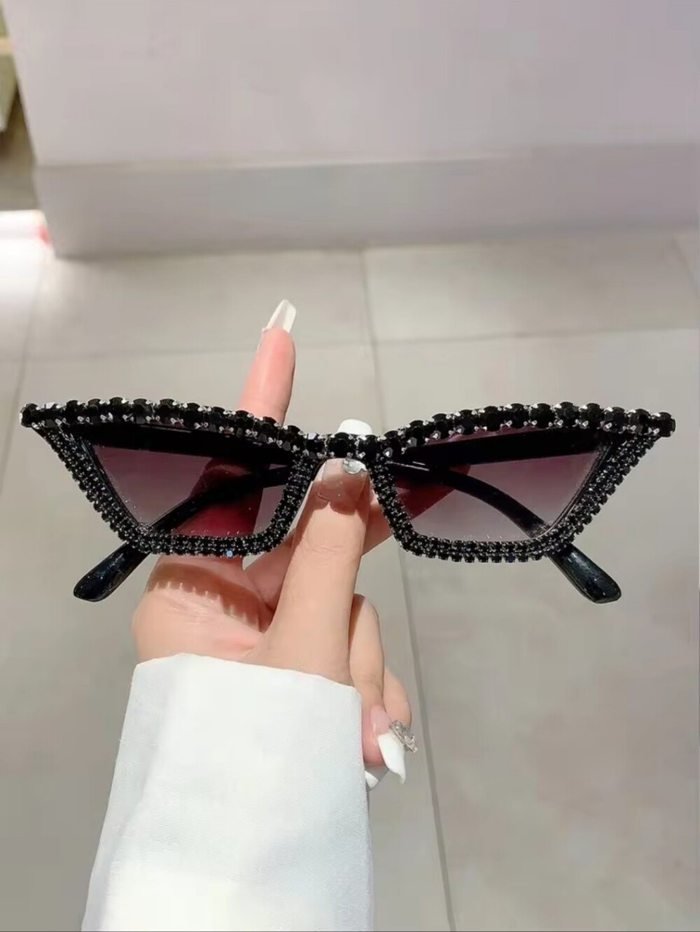 Black Rhinestone Cat Eye Sunglasses - 90s Glam Women's Accessory